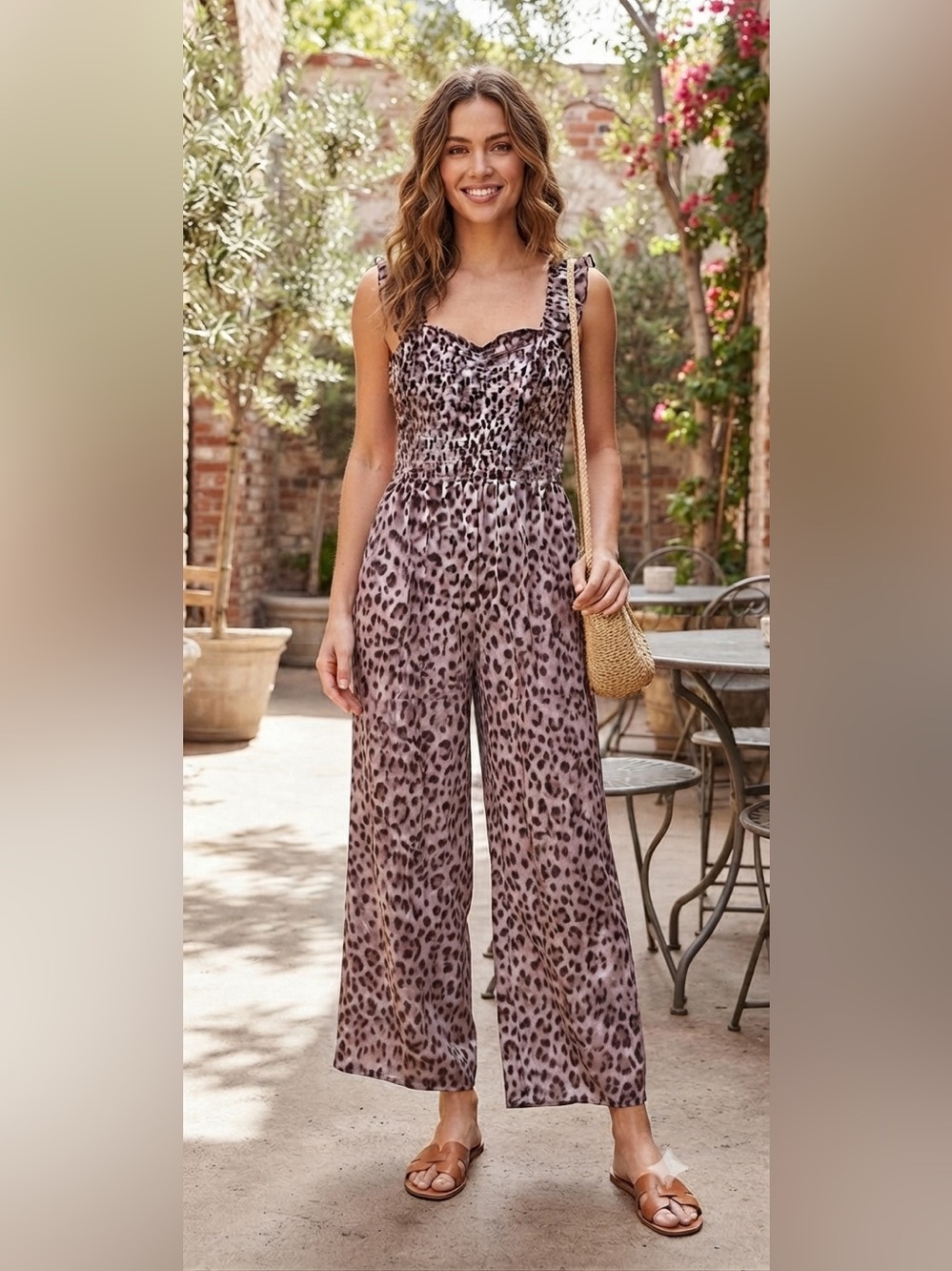 Three Girls Clothing Animal Print Jumpsuit with Ruffle Straps